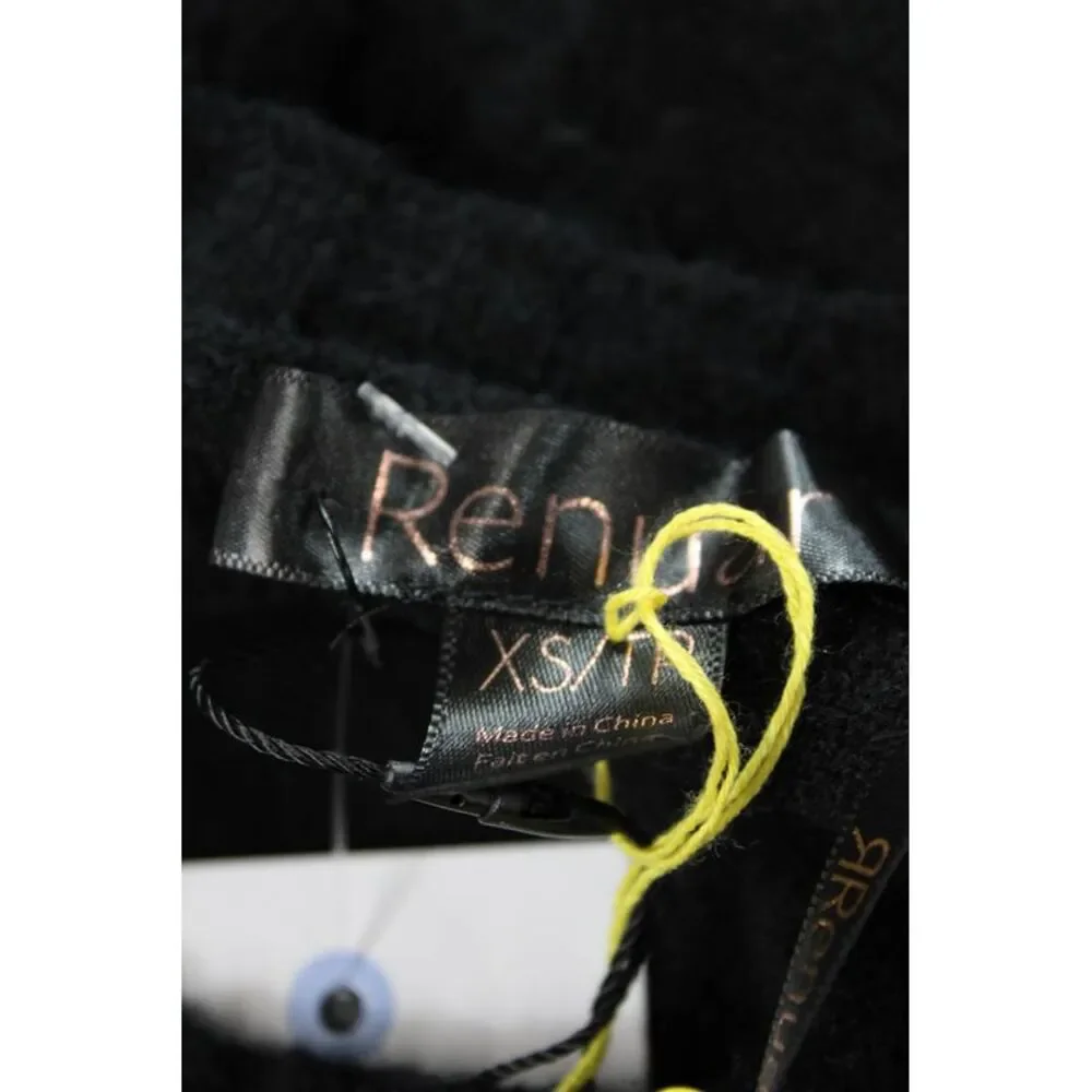 Renuar Womens Front Pockets Crew Neck Pullover Sweater Top Black Size XS